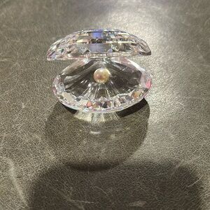 Signed 🦢 Swarovski Crystal Large Open Oyster Shell Clam & Pearl 14389 2.5" x 2"